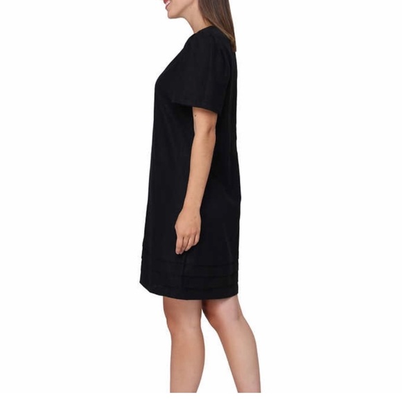 NWT Nicole Miller Black V-Neck Short Flutter Sleeve Linen Blend Dress Sz L - Picture 2 of 10